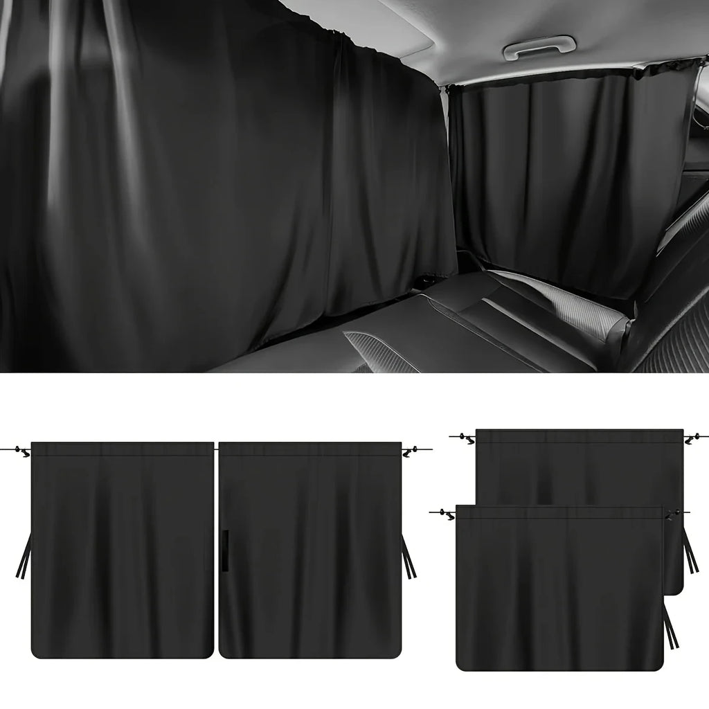 The "Blackout" Car Nap Privacy Set (4-Piece) 4pcs Car Privacy Curtain Set Window Shade Privacy Travel Nap Night Car Camping Detachable Simple Curtain