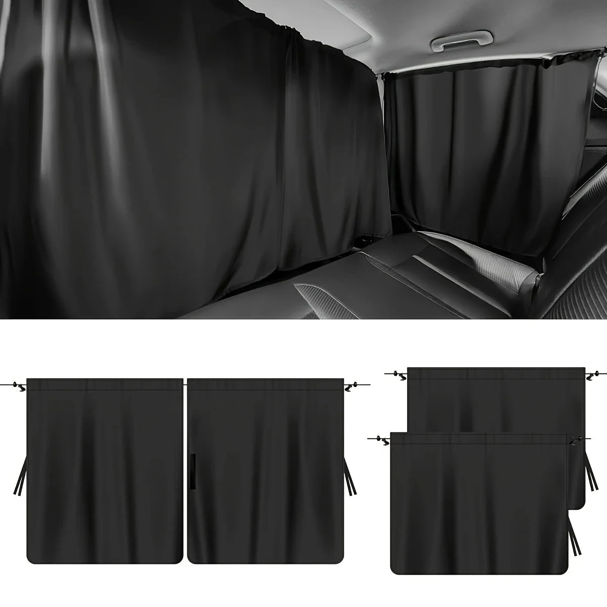 The "Blackout" Car Nap Privacy Set (4-Piece) 4pcs Car Privacy Curtain Set Window Shade Privacy Travel Nap Night Car Camping Detachable Simple Curtain