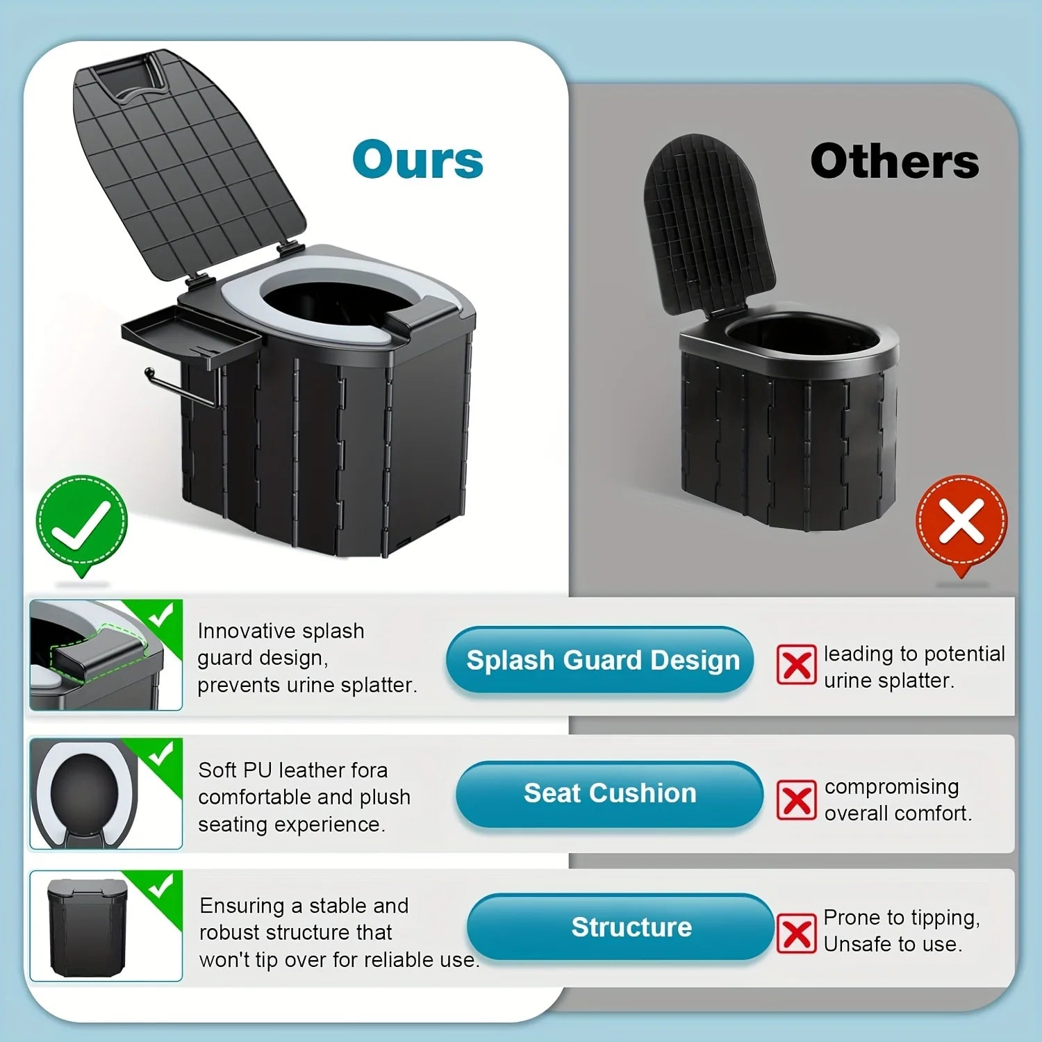 The Throne Comfort Commode (Cushioned Folding Camp Toilet)