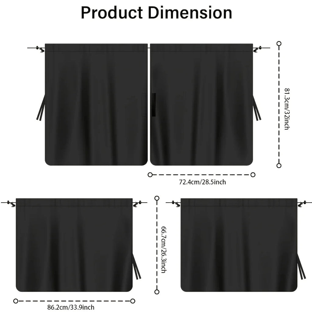 The "Blackout" Car Nap Privacy Set (4-Piece) 4pcs Car Privacy Curtain Set Window Shade Privacy Travel Nap Night Car Camping Detachable Simple Curtain